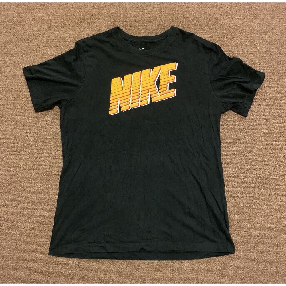 Nike Tee Shirt Men’s L Black Crew Neck Cotton Logo Graphic Sport Casual Colorful